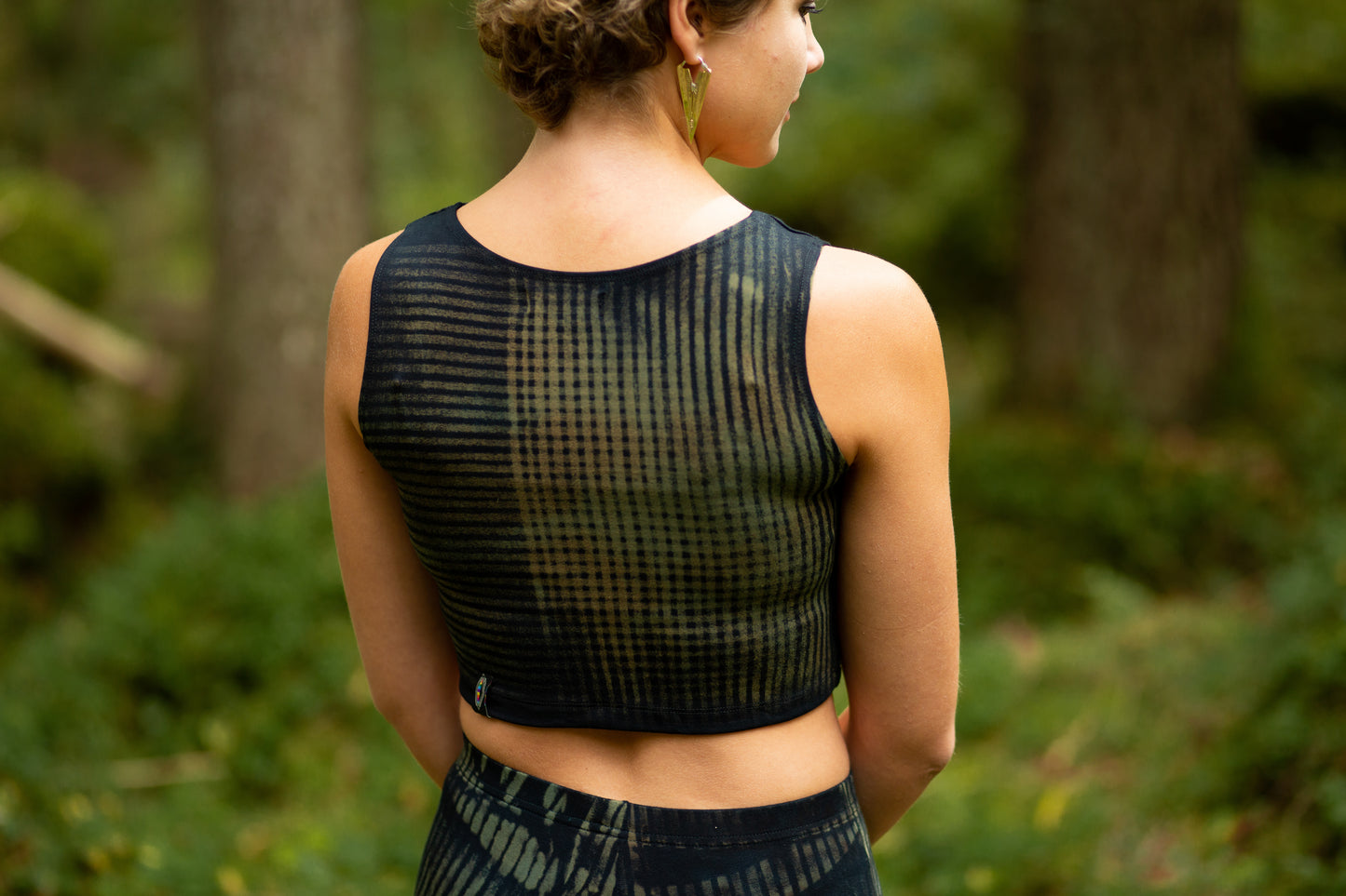 Crop Top mit Defekt - Kurztop - mit Karomuster - blau-türkis-beige