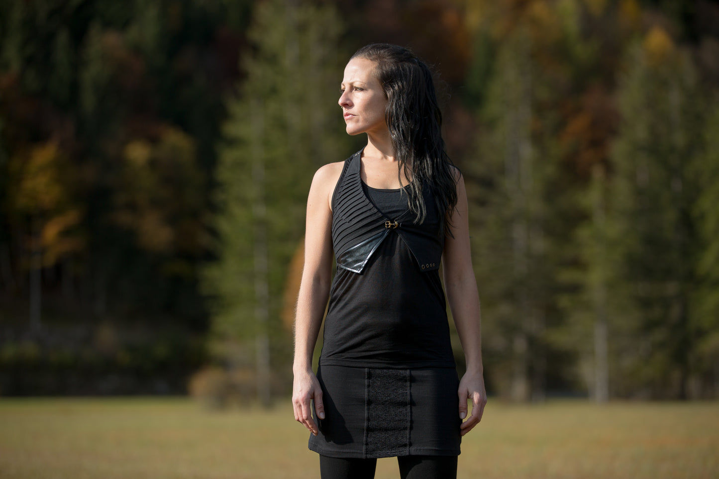 Short Vest - with seam structure, rivets and eyelets - black