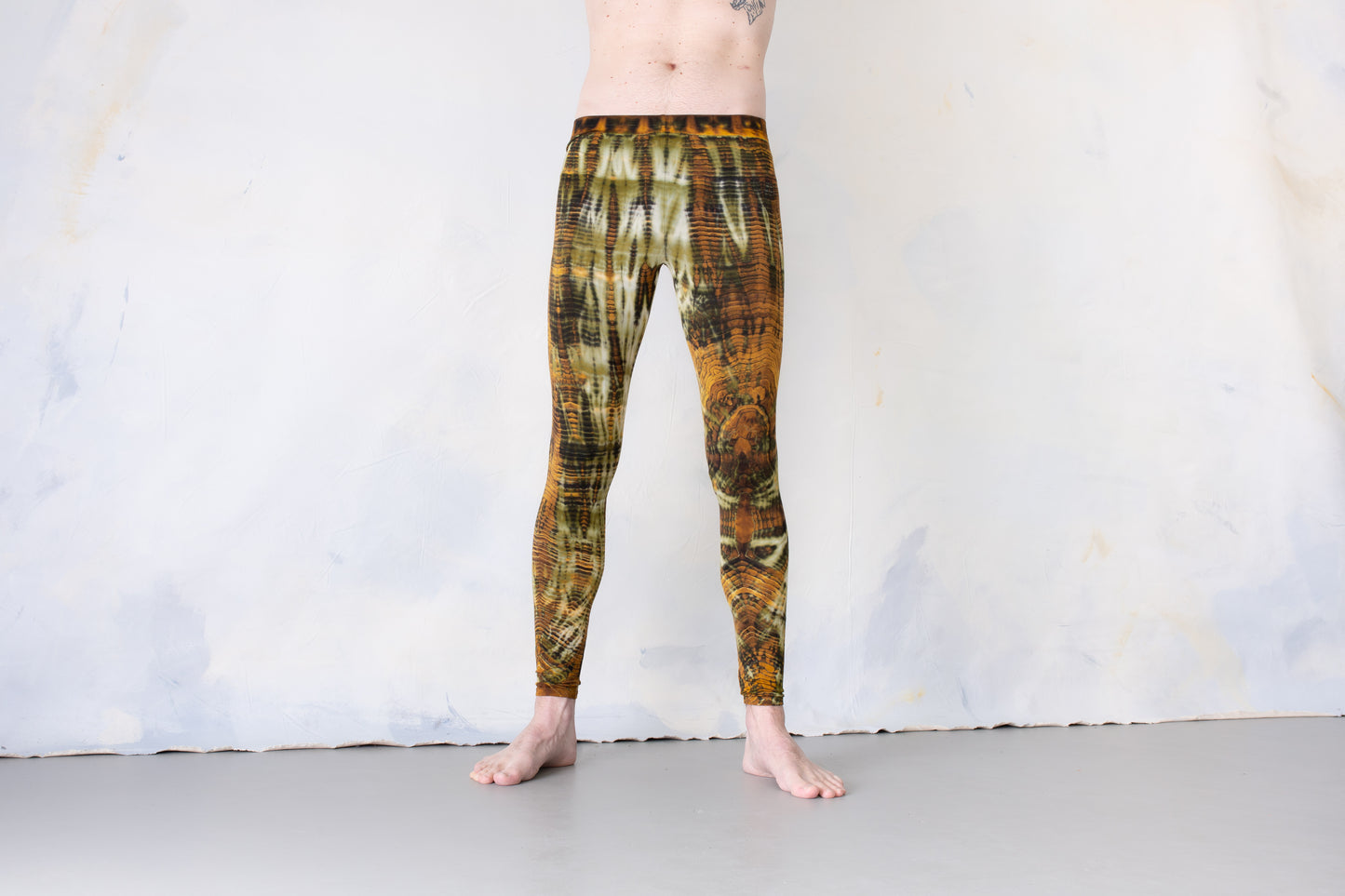 Leggings mit abstrakten Rauten - Batik, Tie-Dye - unisex - camelbeige-senfbraun