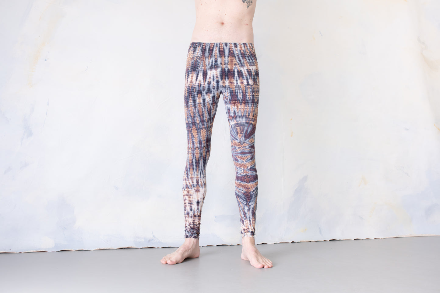 Leggings mit abstrakten Rauten - Batik, Tie-Dye - unisex - beigebraun-lichtblau