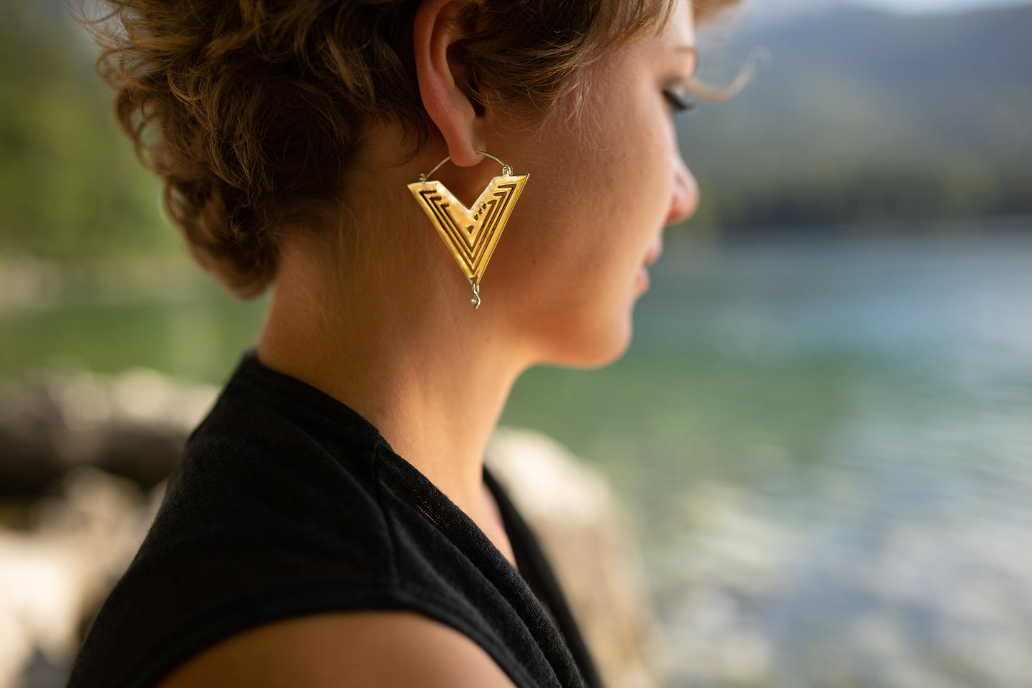 Solid Hoop Earrings with Defect with a Cut Out Pattern - Brass and Silver