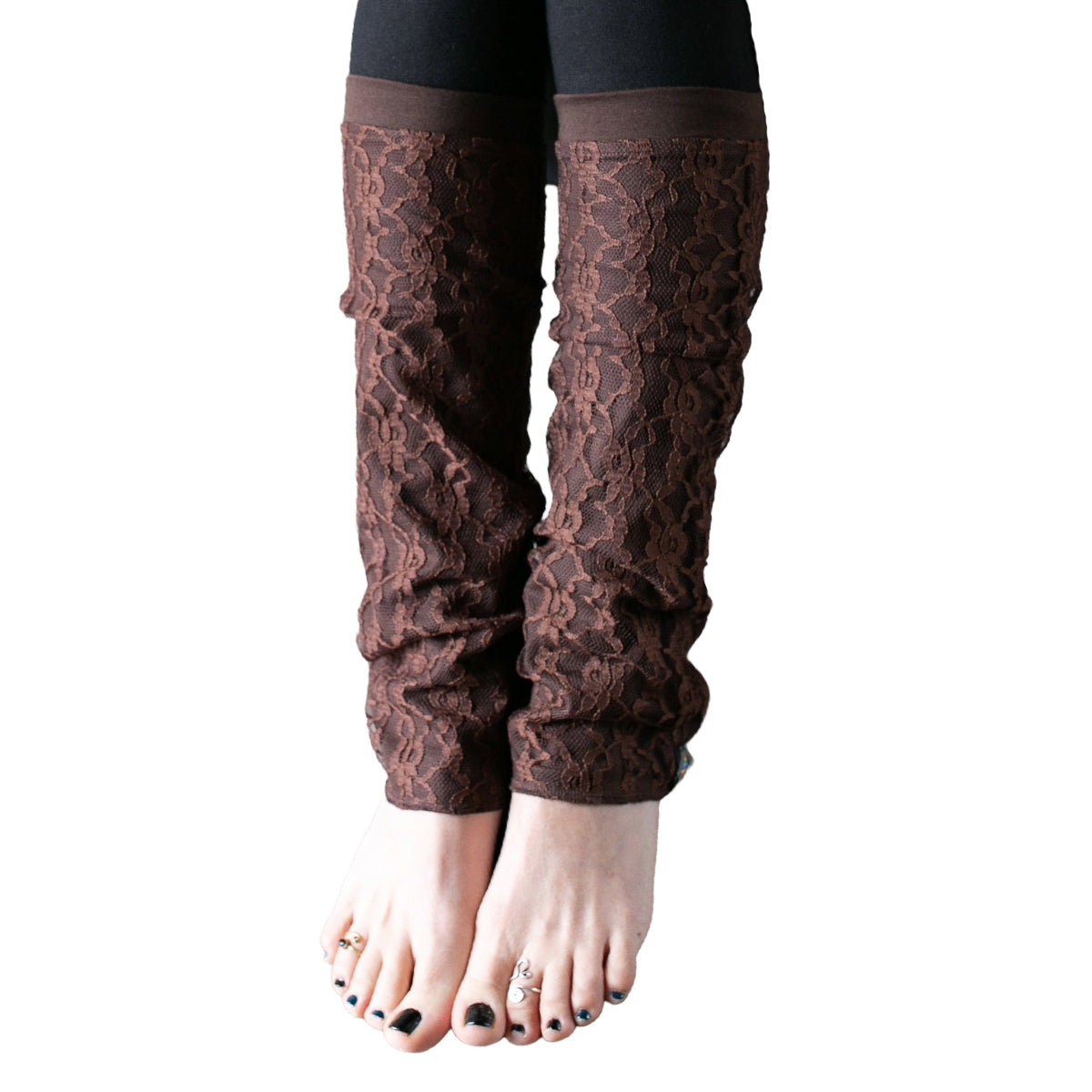 Light-Weighted Leg Warmers - with floral Lace - brown