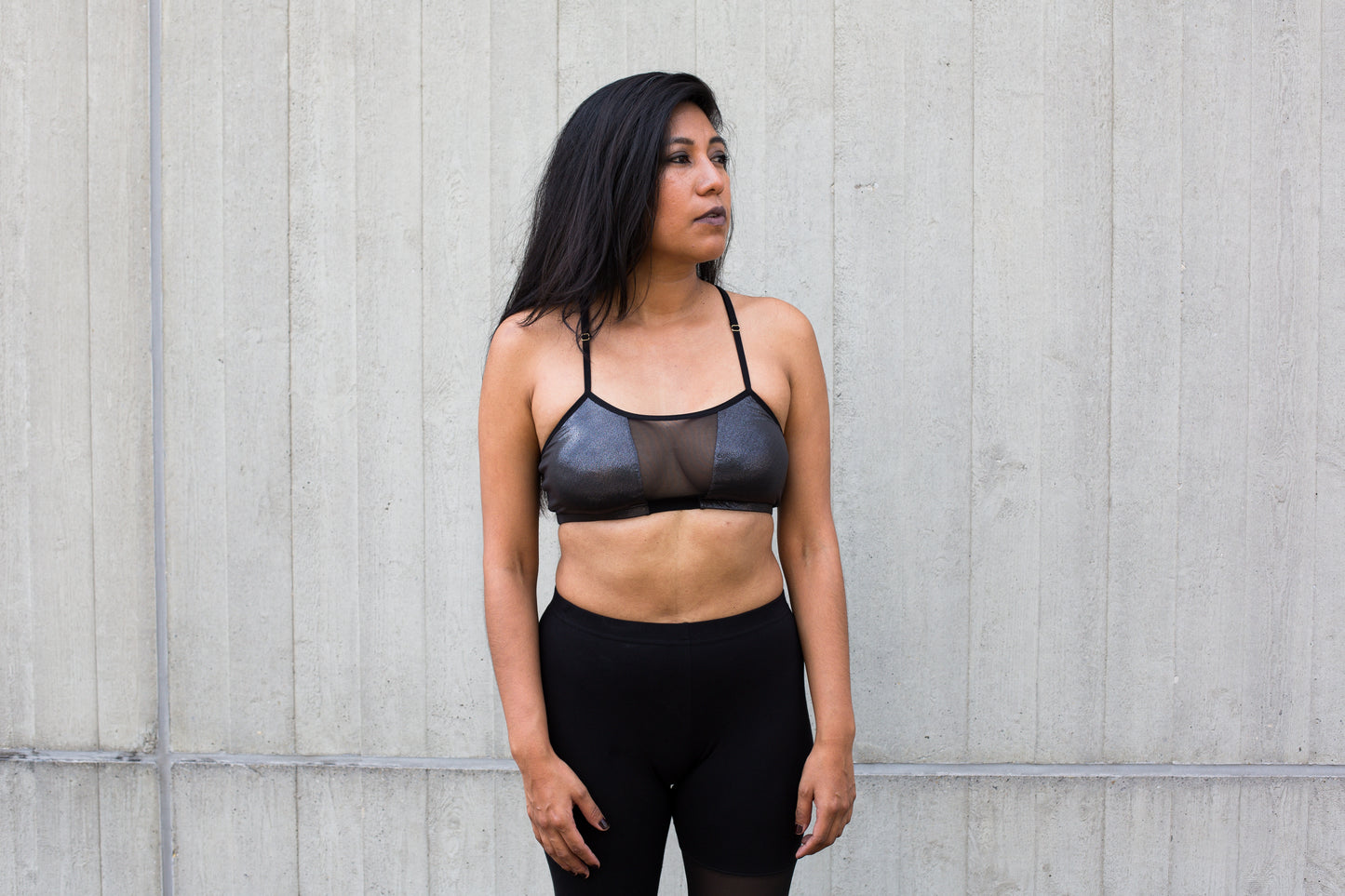 Mesh Bra - with Rivets and Translucent Mesh Fabric - shiny gray