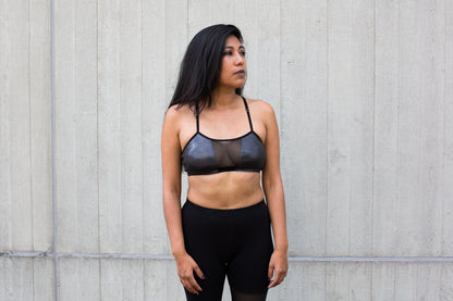 Mesh Bra - with Rivets and Translucent Mesh Fabric - shiny gray