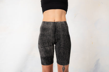 Biker Shorts - with abstract Check Pattern - Batik, Screen Printing - black-gray-beige