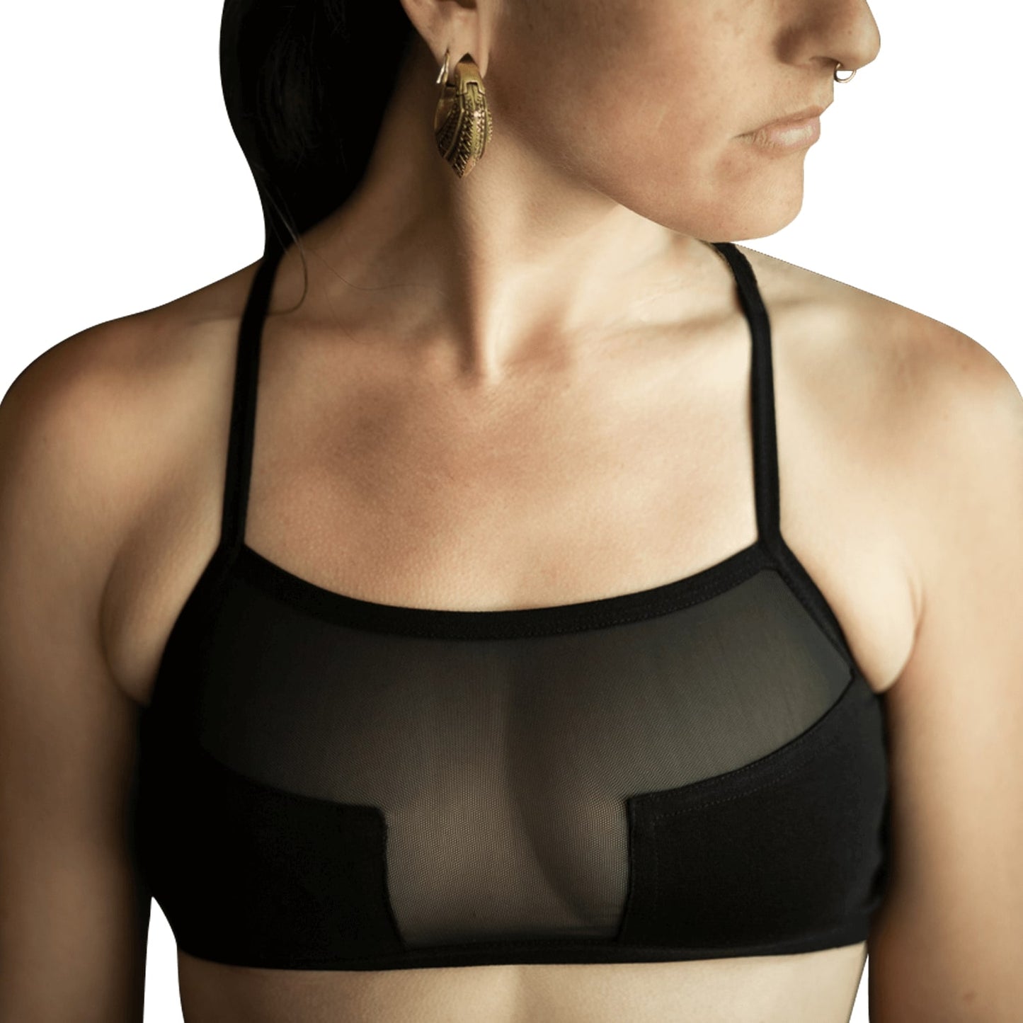 Mesh Bra - Bra Top, Bralette, Bustier, Sport BH - Racerback mit transparentem Netzstoff - schwarz