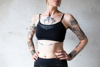 Bra Top with Brass Triangles and Cut-Out - Bralette, Bustier, Yoga Top - black