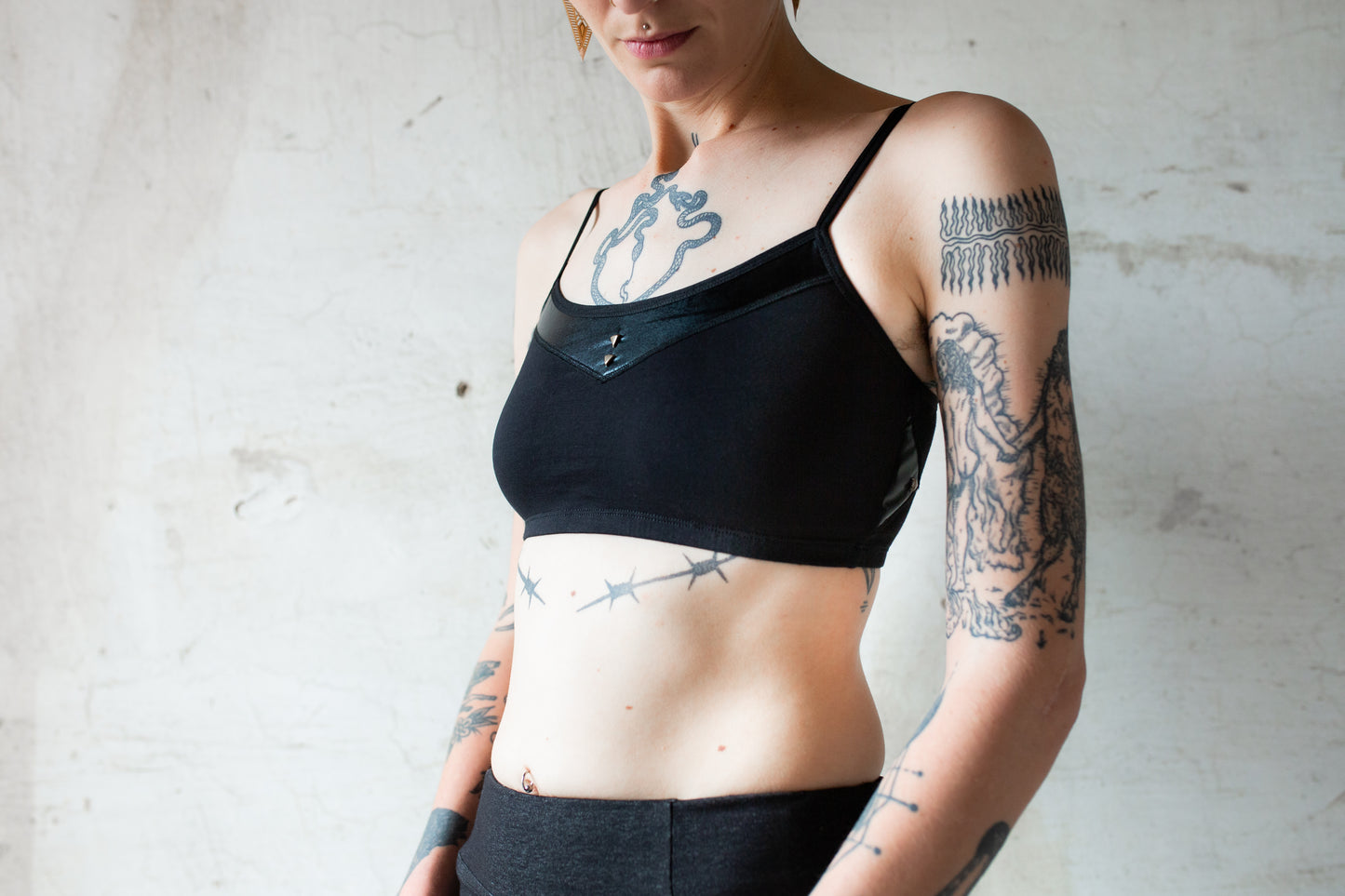 Bra Top with Brass Triangles - Bralette, Bustier, Yoga Top - black