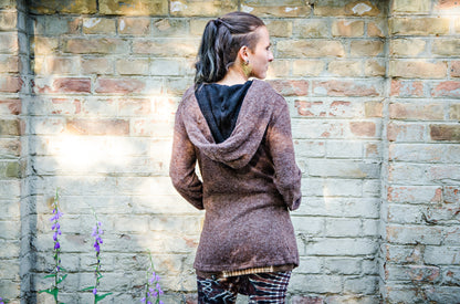 Cardigan with Pockets - Wrap Jacket with Large Hood, Thumbholes and Pockets - brown-black