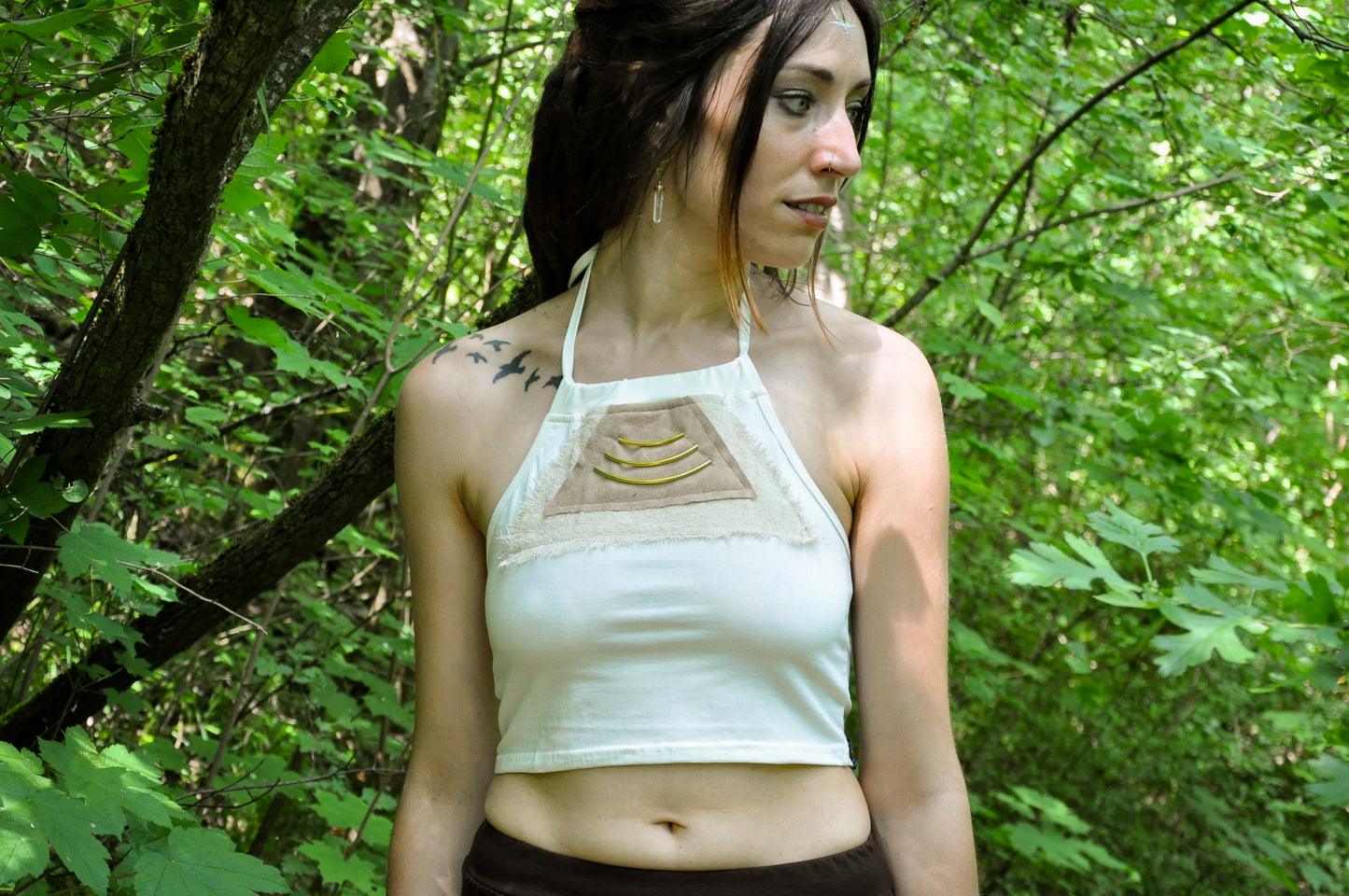 Neckholder Crop Top with Brass Details - offwhite