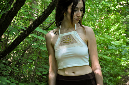 Neckholder Crop Top with Brass Details - offwhite