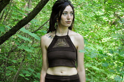 Neckholder Crop Top with Brass Details - brown