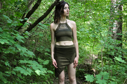 Neckholder Crop Top with Brass Details - olive green