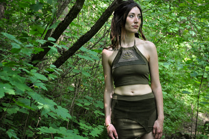 Neckholder Crop Top with Brass Details - olive green