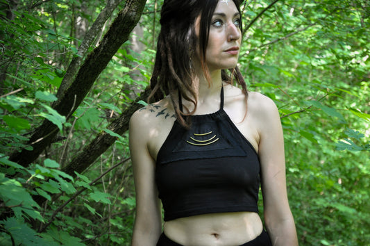 Neckholder Crop Top with Brass Details - black