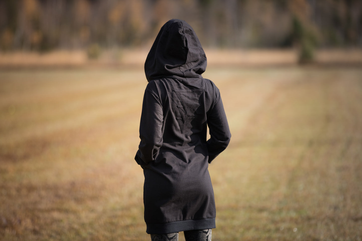 Pullover Dress with large Hood and Pockets - Secret Pocket - black