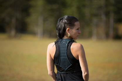 Short Vest - with seam structure, rivets and eyelets - dark gray-petrol
