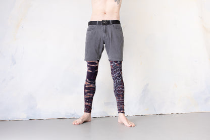 Tiger & Leopard look Leggings - Batik, Tie-Dye - unisex - brown-blue gray