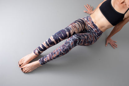 Tiger & Leopard look Leggings - Batik, Tie-Dye - unisex - brown-blue gray