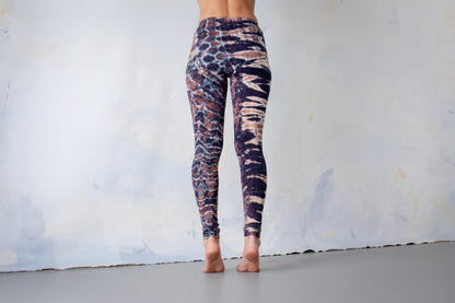 Tiger & Leopard look Leggings - Batik, Tie-Dye - unisex - brown-blue gray