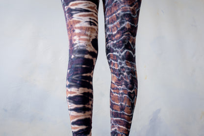 Tiger & Leopard look Leggings - Batik, Tie-Dye - unisex - brown-blue gray