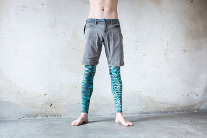 Leggings mit Tiger- und Leopardenoptik - Batik, Tie-Dye - unisex - türkis-braun