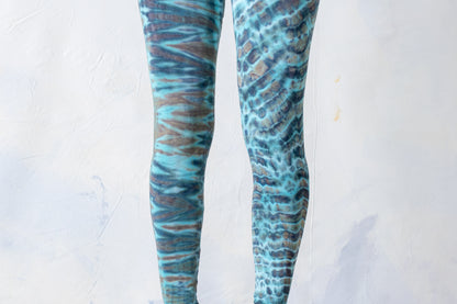 Leggings mit Tiger- und Leopardenoptik - Batik, Tie-Dye - unisex - türkis-braun