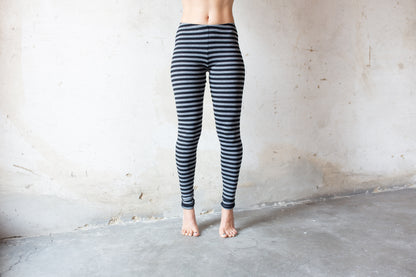 Ringle Leggings - Circus Leggings, Striped Leggings - black-gray