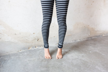 Ringle Leggings - Circus Leggings, Striped Leggings - black-gray