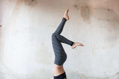 Ringle Leggings - Circus Leggings, Striped Leggings - black-gray