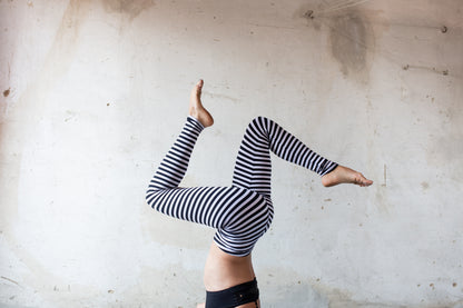 Ringle Leggings - Circus Leggings, Striped Leggings - black-white