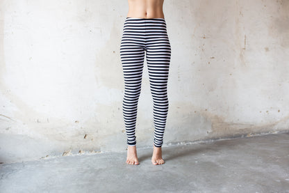 Ringle Leggings - Circus Leggings, Striped Leggings - black-white