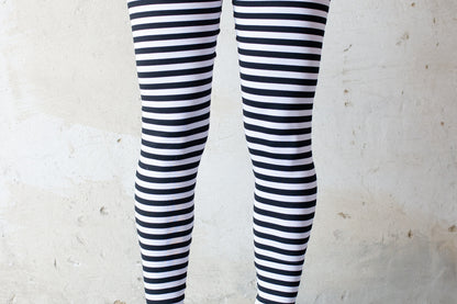 Ringle Leggings - Circus Leggings, Striped Leggings - black-white