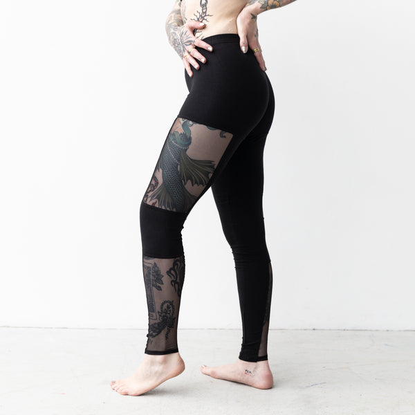 Mesh Leggings - Leggings with transparent mesh fabric - black