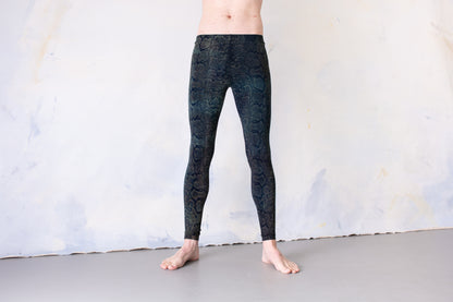 Leggings with abstract snake pattern - screen printing - unisex - blue-green