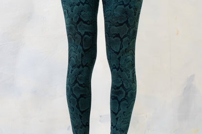 Leggings with abstract snake pattern - screen printing - unisex - blue-green