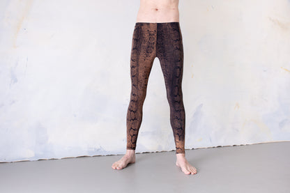 Leggings with abstract snake pattern - screen printing - unisex - rusty brown-orange