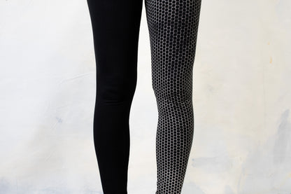 Leggings abstract Bricks - unisex - asymmetric - black-beige