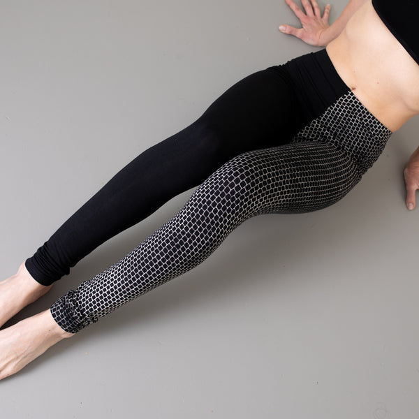 Leggings abstract Bricks - unisex - asymmetric - black-beige