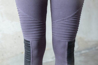 Leggings with Defect - with Artificial Leather and Seams - gray