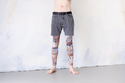 Leggings with an abstract diamond Pattern - unisex - beige brown-light blue