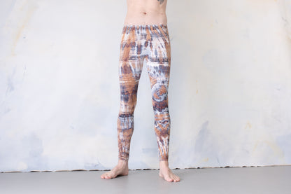 Leggings with an abstract diamond Pattern - unisex - beige brown-light blue