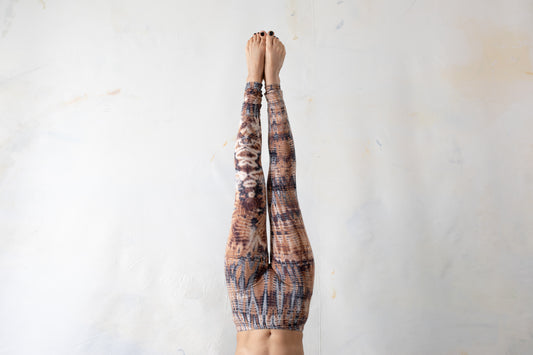 Leggings mit abstrakten Rauten - Batik, Tie-Dye - unisex - beigebraun-lichtblau