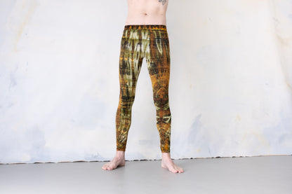 Leggings with an abstract diamond Pattern - unisex - camel beige-mustard brown