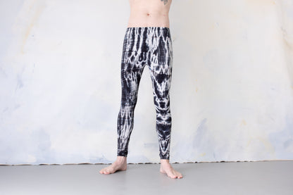 Leggings with an abstract diamond Pattern - Batik, Tie-Dye - unisex- black-gray-white