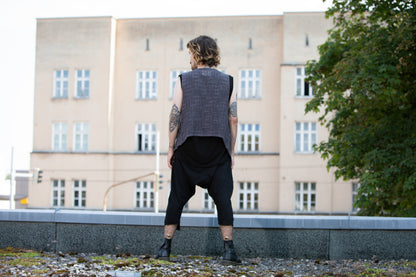 Vest asymmetrical - with Tuck-in flaps and Pockets - cotton - lavender-gray