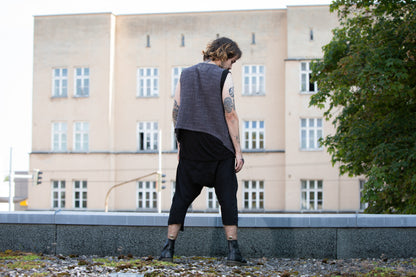 Vest asymmetrical - with Tuck-in flaps and Pockets - cotton - lavender-gray