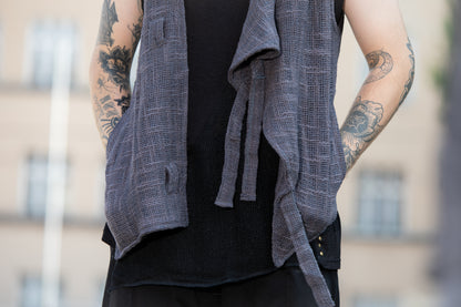 Vest asymmetrical - with Tuck-in flaps and Pockets - cotton - lavender-gray