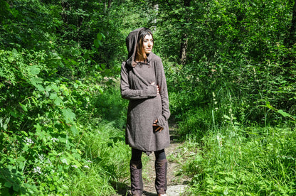 Knitted Coat with Hood - brown