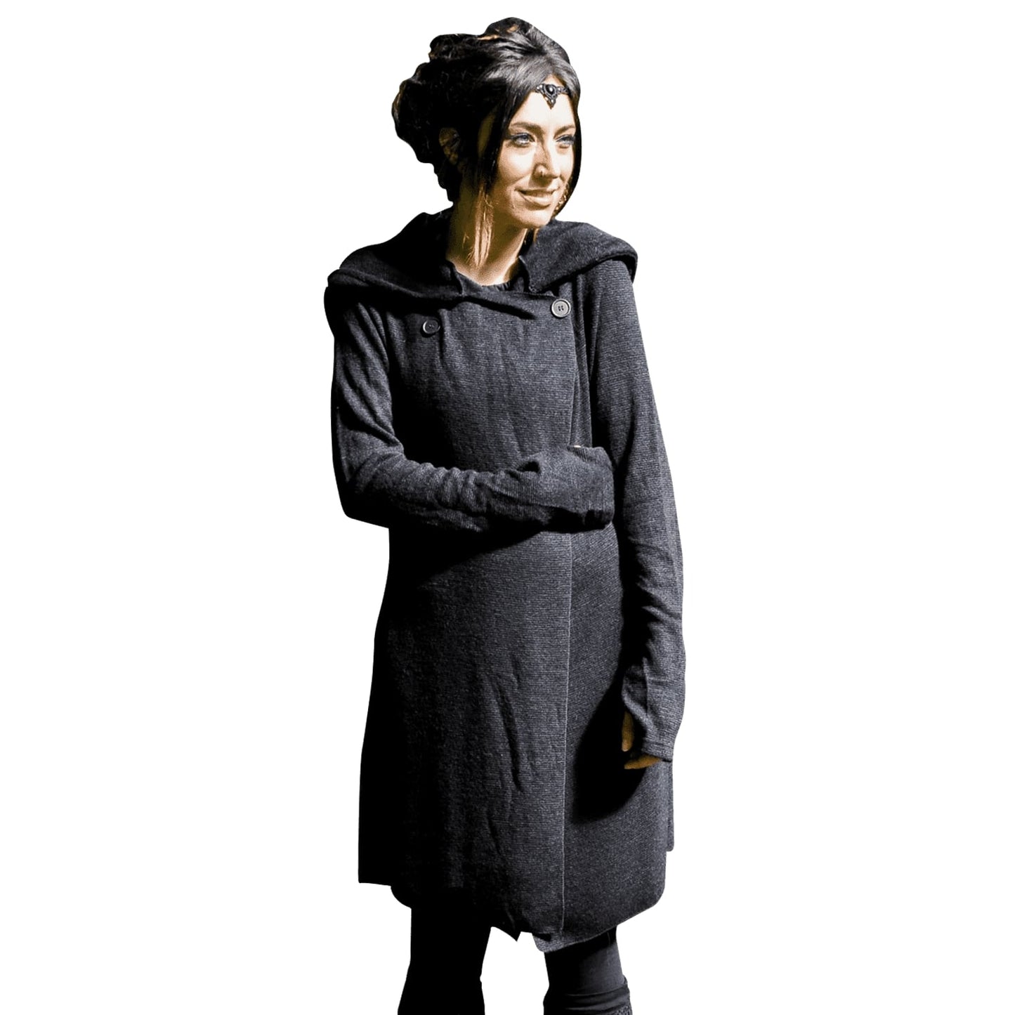 Knitted Coat with Hood - black